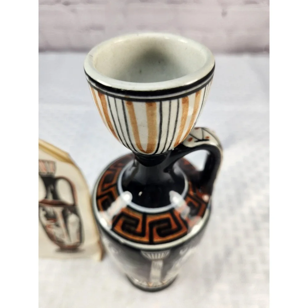 Vintage Greek Vase Grecian Oil Decanter Eageas and Themis Ceramic Pottery Art